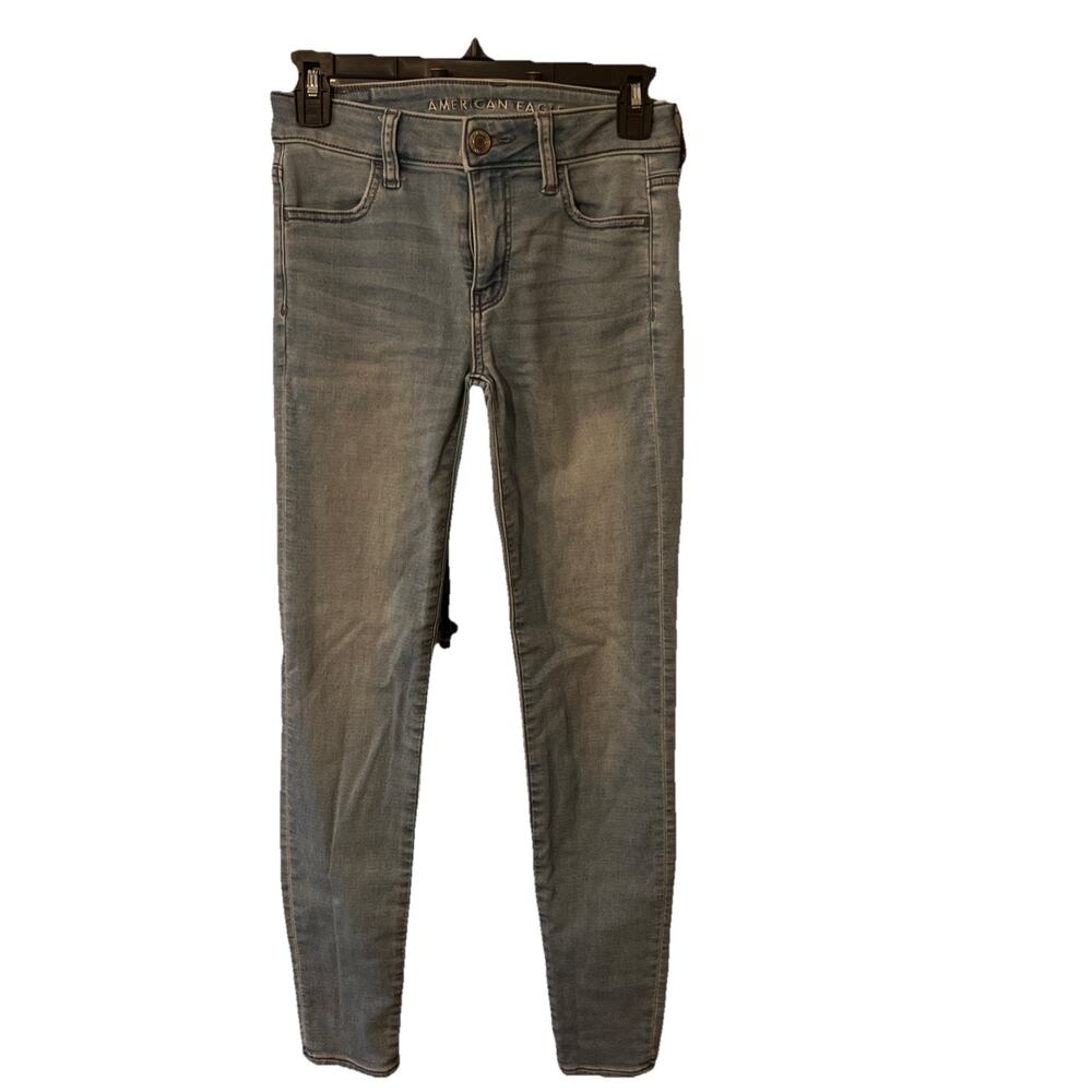 American Eagle Sz 0 Long Jegging Super Stretch Skinny Jeans Light Wash